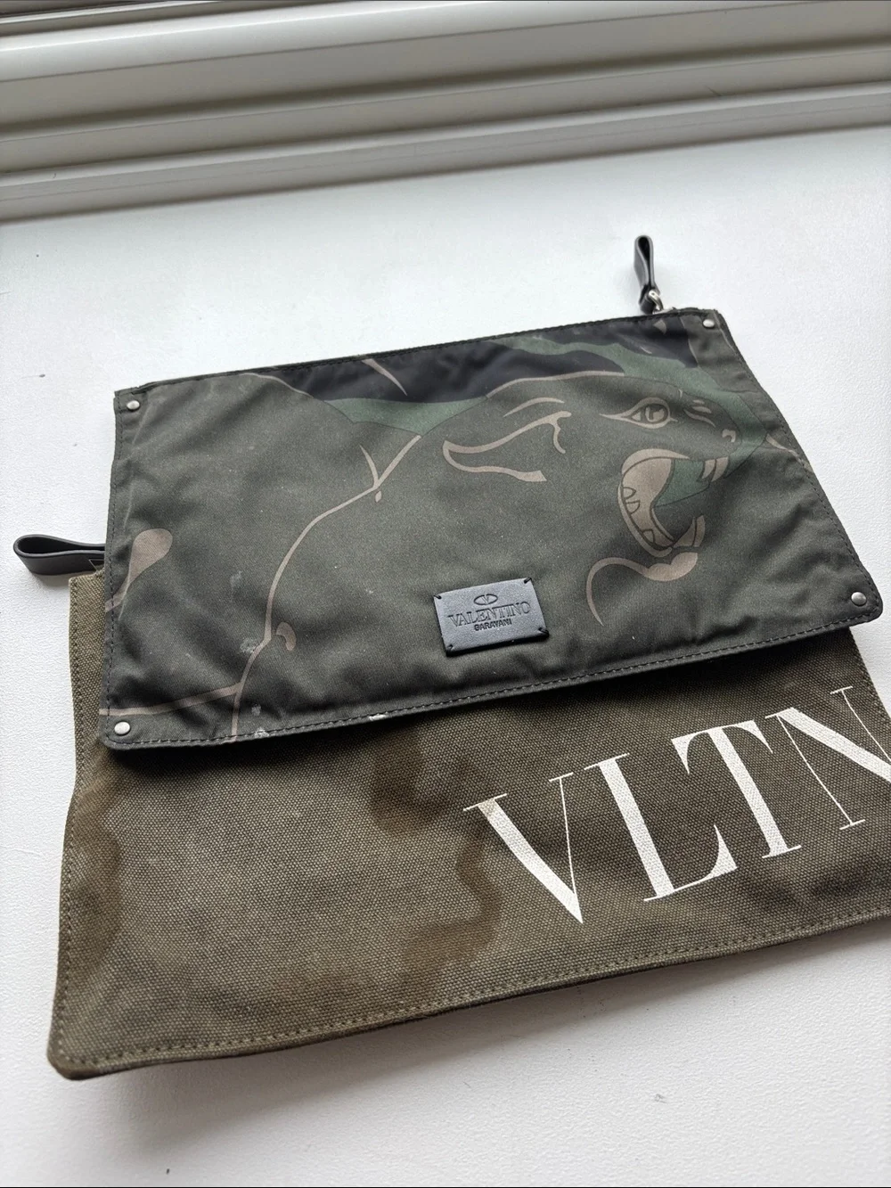 Valentino Garavani Olive and Black Camouflage VLTN Pouch